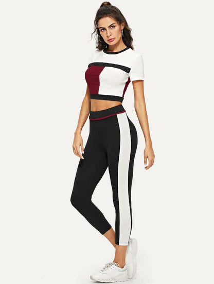 Color Block Crop Tee & Leggings Set Periwinkley Shop