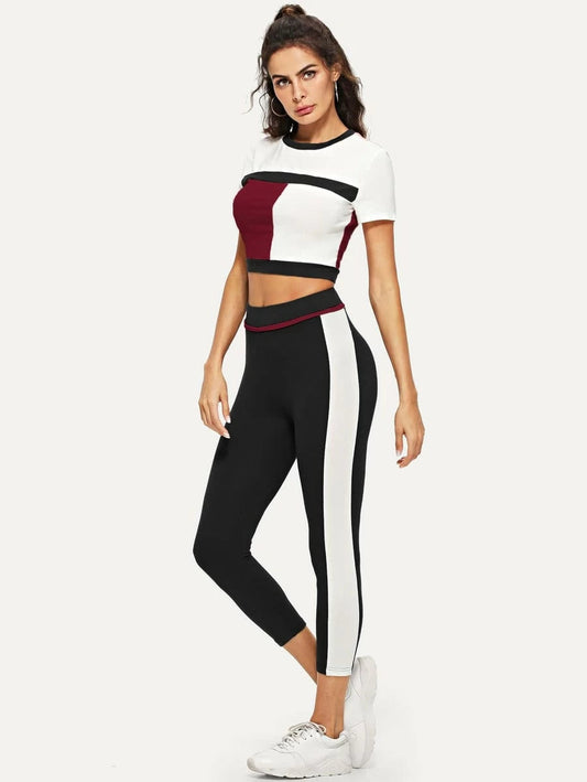 Color Block Crop Tee & Leggings Set Periwinkley Shop