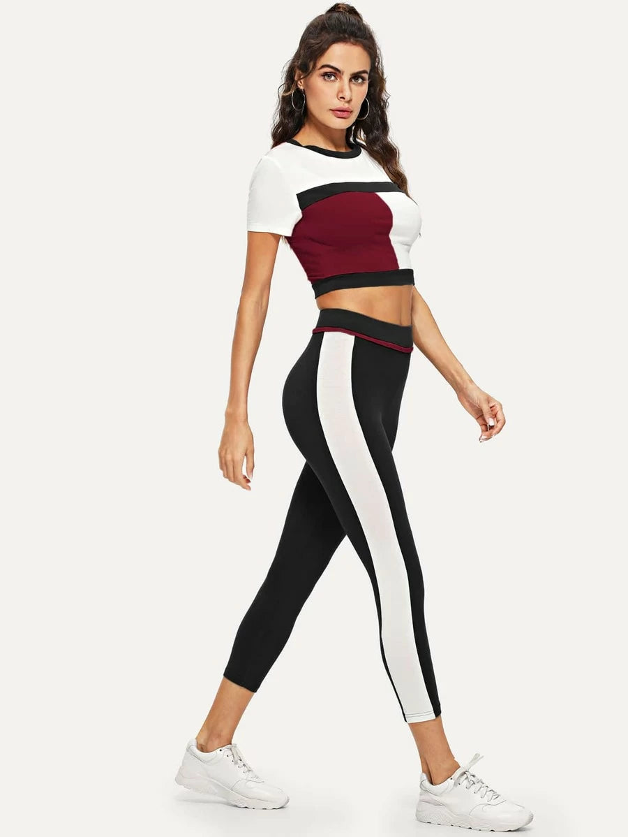 Color Block Crop Tee & Leggings Set Periwinkley Shop