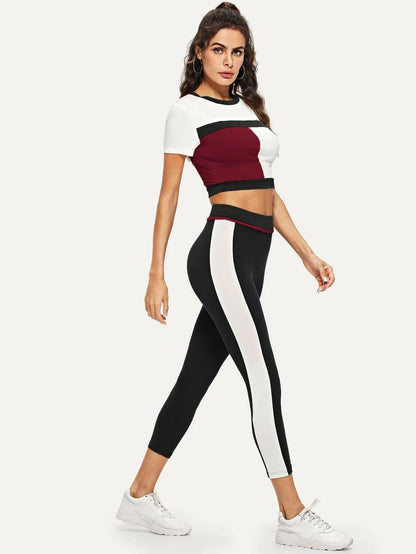 Color Block Crop Tee & Leggings Set Periwinkley Shop