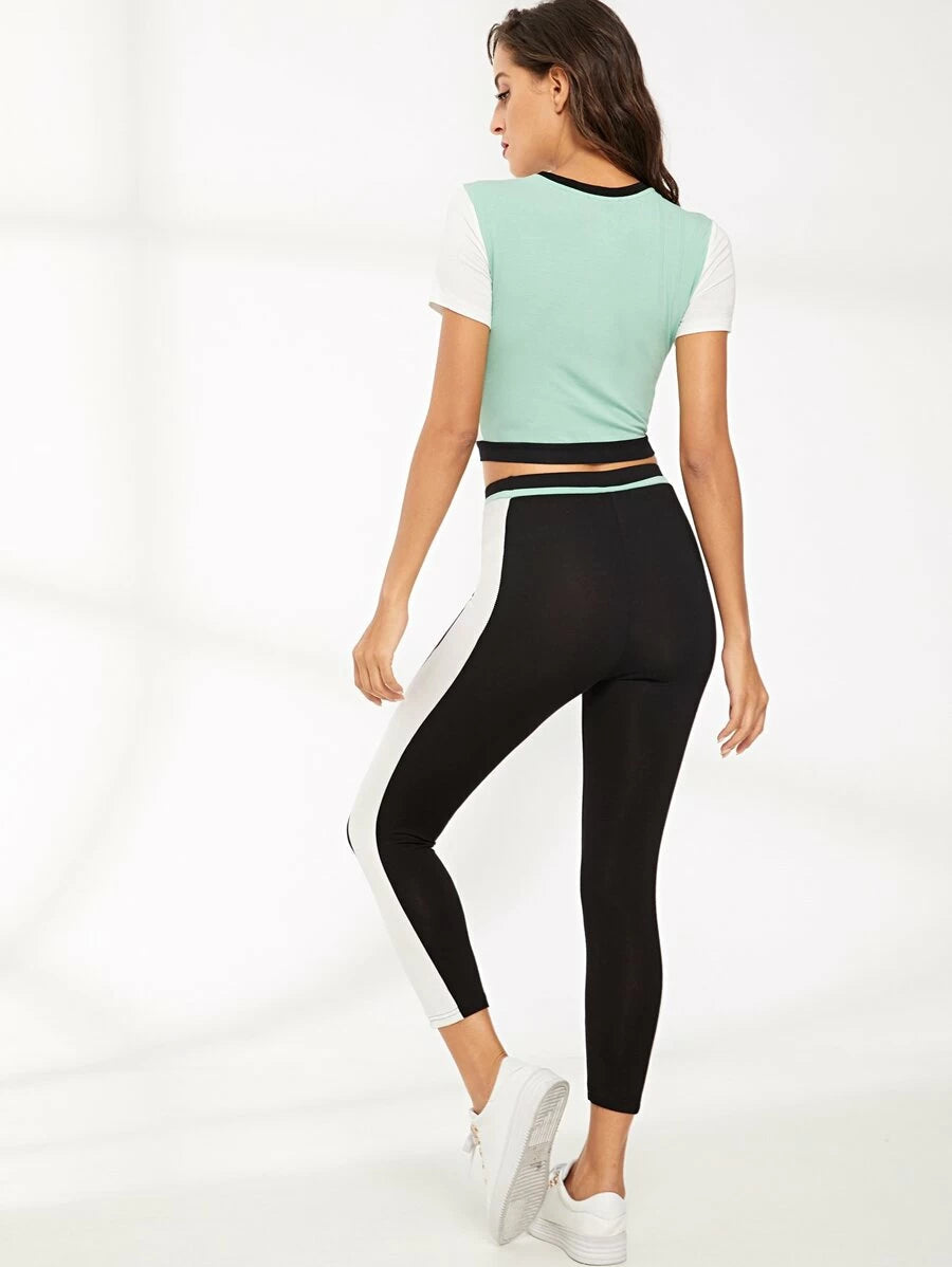 Color Block Crop Tee & Leggings Set Periwinkley Shop
