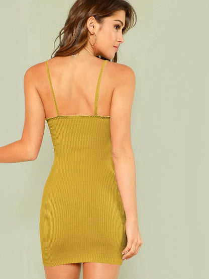 Lettuce Edge Button Front Rib Cami Dress Periwinkley Shop
