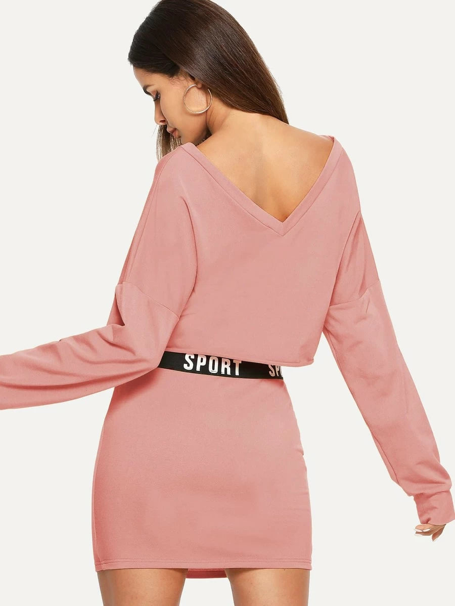 Letter Print V Neck Top & Skinny Skirt Set Periwinkley Shop