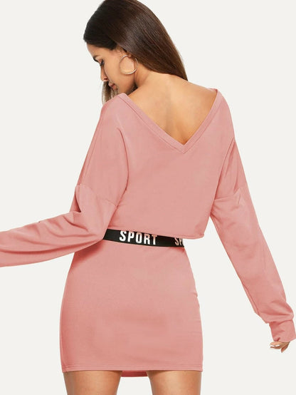 Letter Print V Neck Top & Skinny Skirt Set Periwinkley Shop