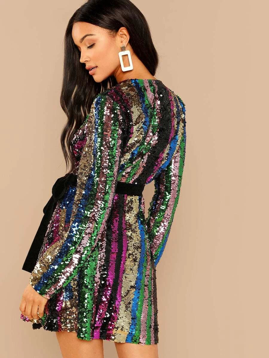 Color Block Sequin Wrap Dress Periwinkley Shop