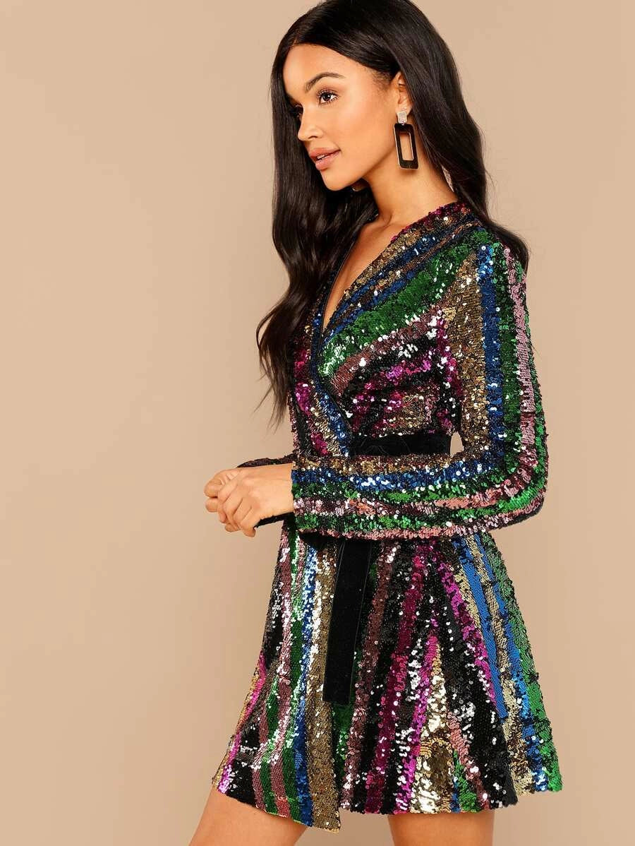 Color Block Sequin Wrap Dress Periwinkley Shop