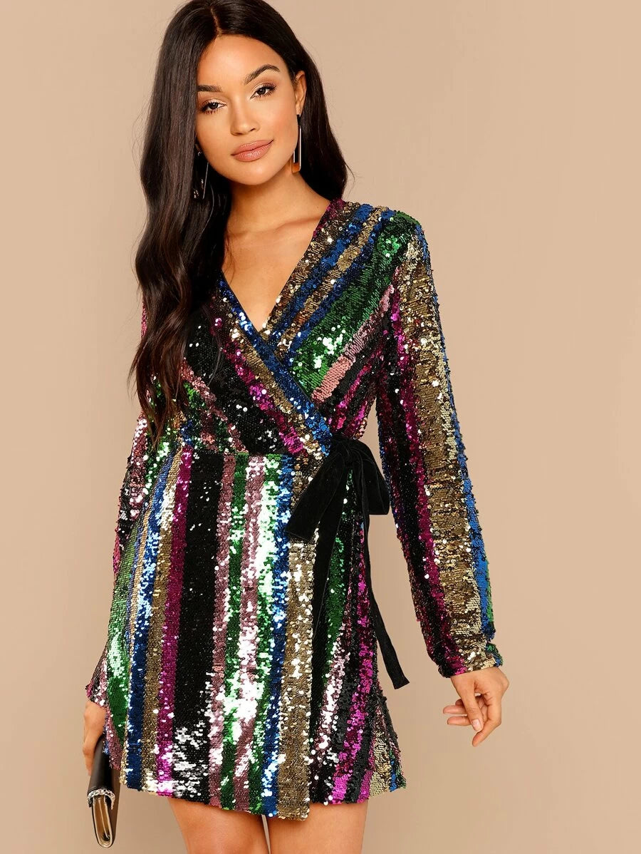 Color Block Sequin Wrap Dress Periwinkley Shop