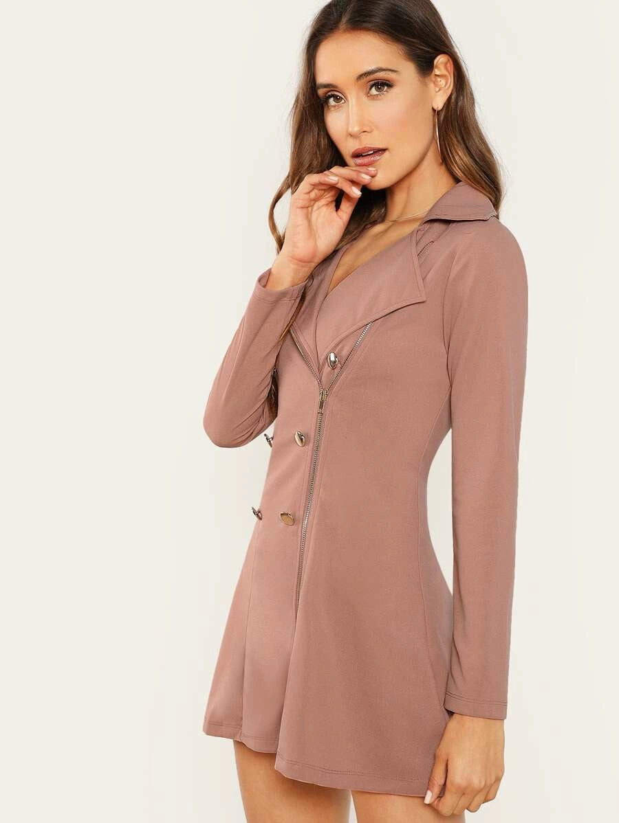 Double Breasted Zip Front Blazer Dress Periwinkley Shop
