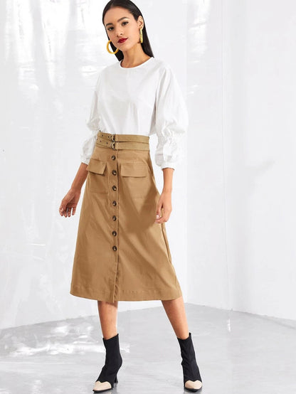 Button Through Belted Skirt Periwinkley Shop