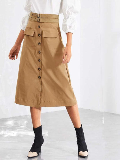 Button Through Belted Skirt Periwinkley Shop