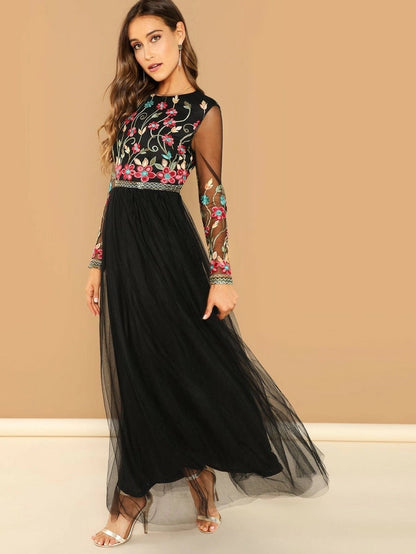 Floral Embroidered Open Back Tulle Dress Periwinkley Shop