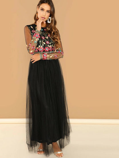 Floral Embroidered Open Back Tulle Dress Periwinkley Shop