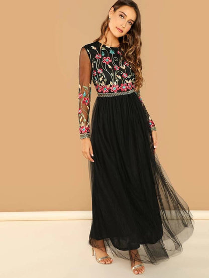 Floral Embroidered Open Back Tulle Dress Periwinkley Shop