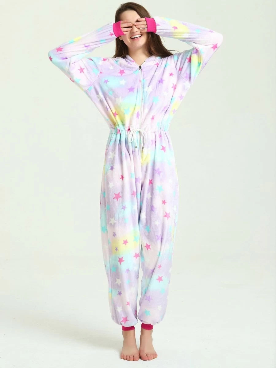 Star Print Drawstring Waist Unicorn Onesie Periwinkley Shop