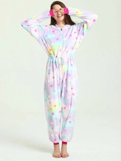 Star Print Drawstring Waist Unicorn Onesie Periwinkley Shop