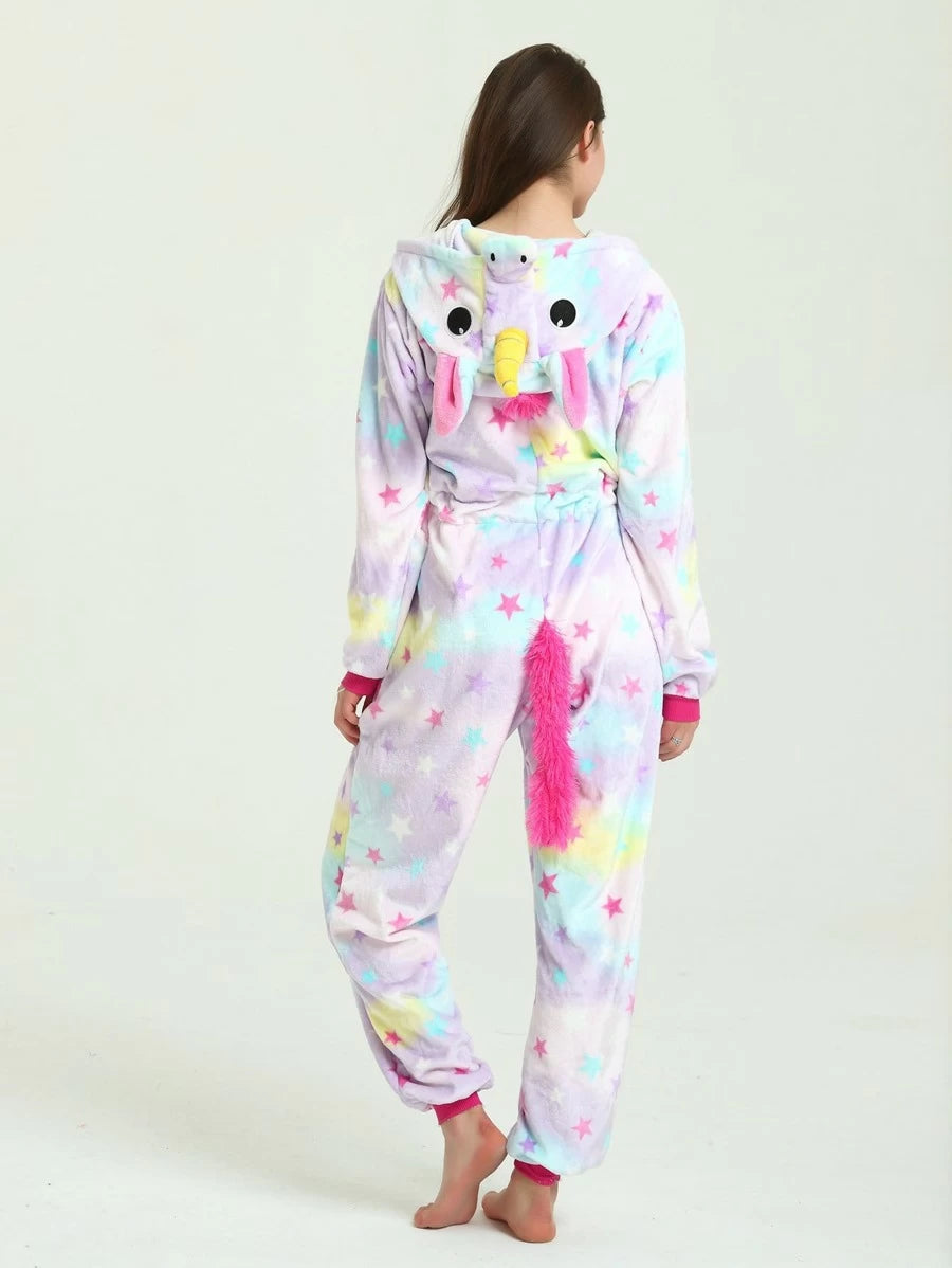 Star Print Drawstring Waist Unicorn Onesie Periwinkley Shop