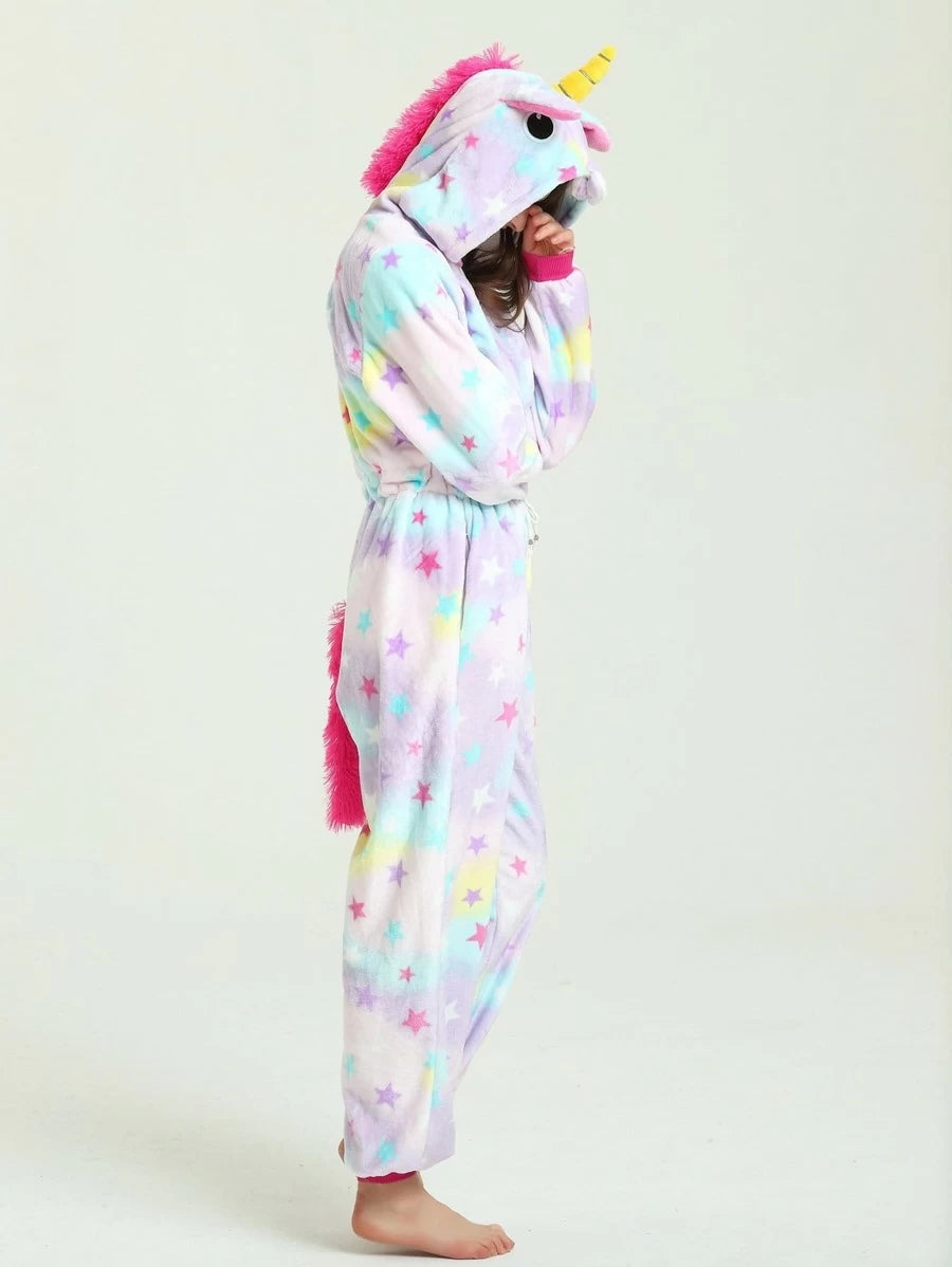 Star Print Drawstring Waist Unicorn Onesie Periwinkley Shop
