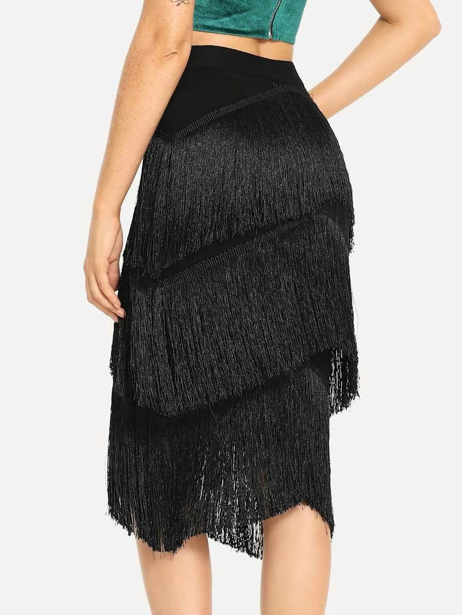 Fringe Detail Bodycon Skirt Periwinkley Shop