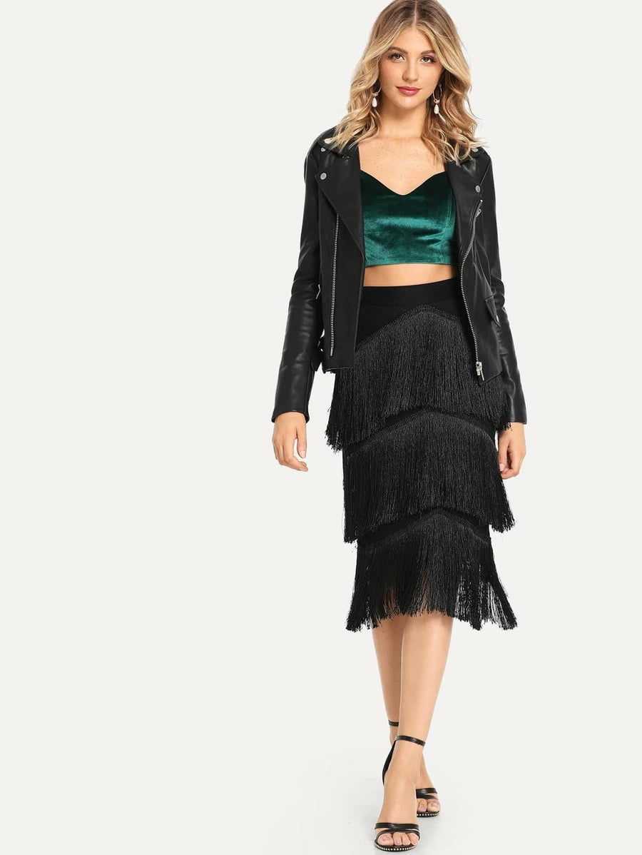 Fringe Detail Bodycon Skirt Periwinkley Shop