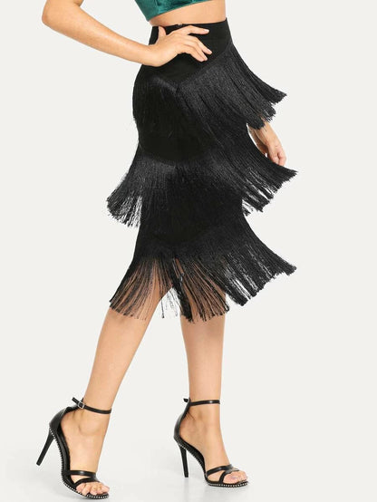 Fringe Detail Bodycon Skirt Periwinkley Shop