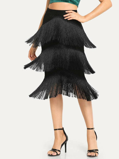 Fringe Detail Bodycon Skirt Periwinkley Shop