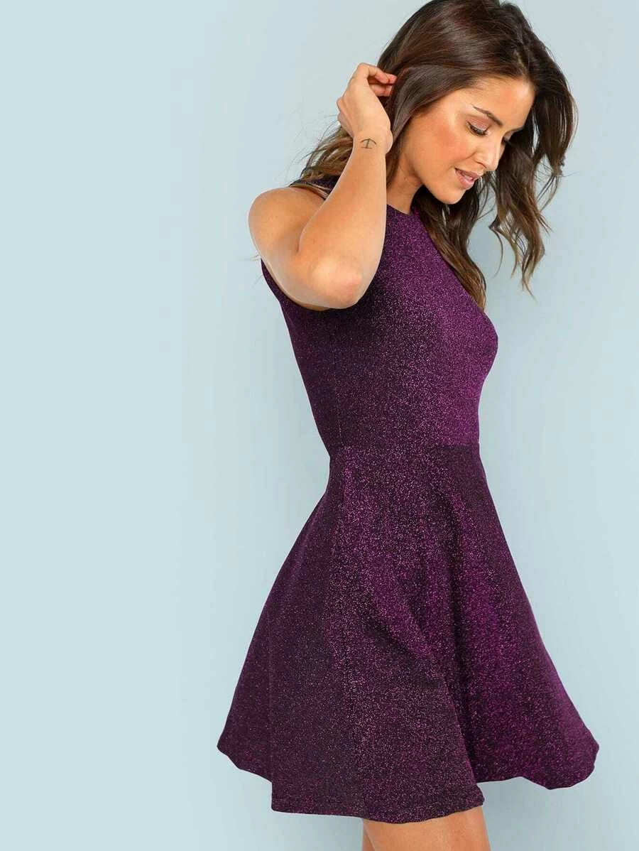 Fit and Flare Sleeveless Glitter Dress Periwinkley Shop