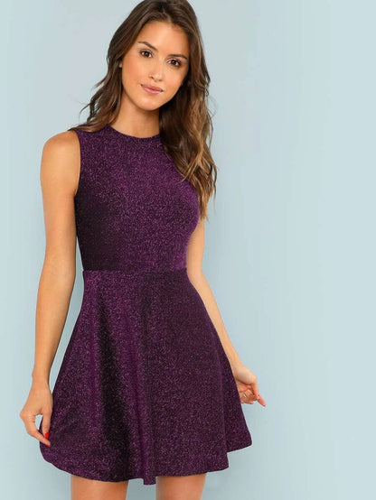 Fit and Flare Sleeveless Glitter Dress Periwinkley Shop