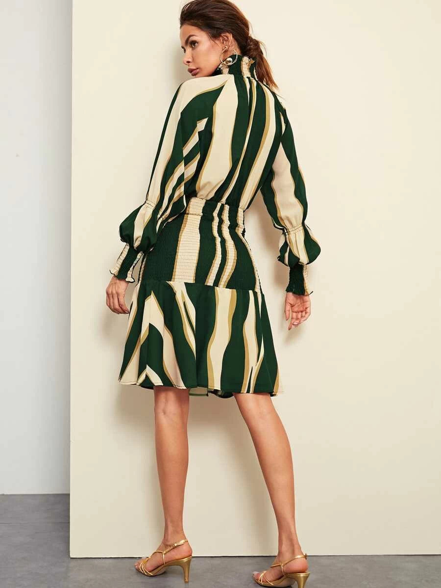 Flounce Hem Striped Smocked Dress Periwinkley Shop