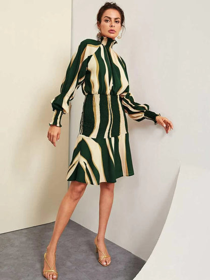 Flounce Hem Striped Smocked Dress Periwinkley Shop