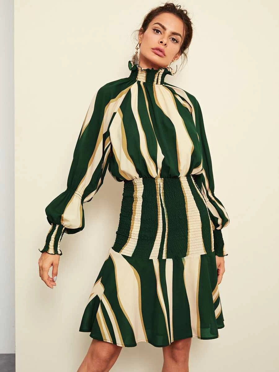 Flounce Hem Striped Smocked Dress Periwinkley Shop