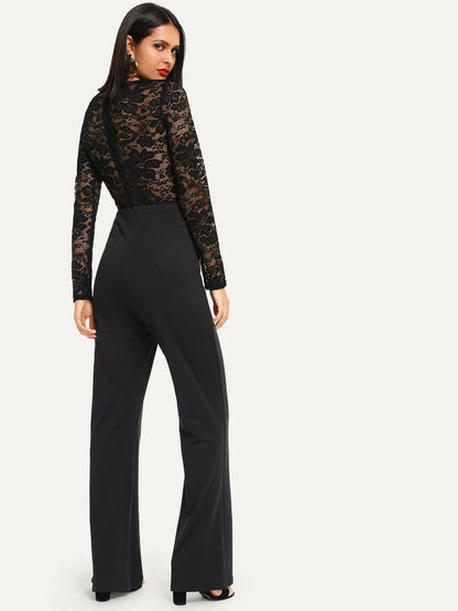 Sheer Lace Bodice Flared Jumpsuit Periwinkley Shop