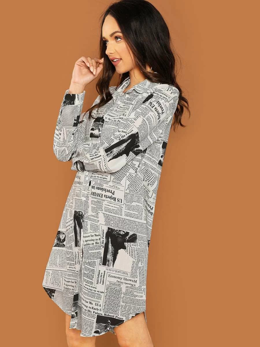 Newspaper Print Shirt Dress Periwinkley Shop