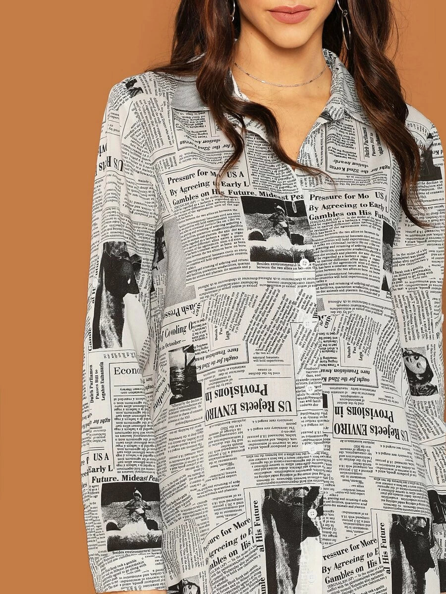 Newspaper Print Shirt Dress Periwinkley Shop