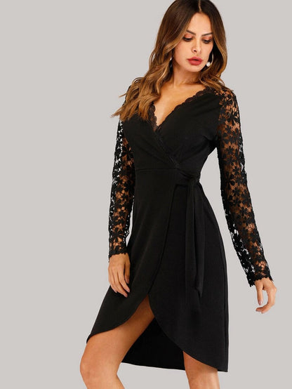 Contrast Lace Wrap Dress Periwinkley Shop