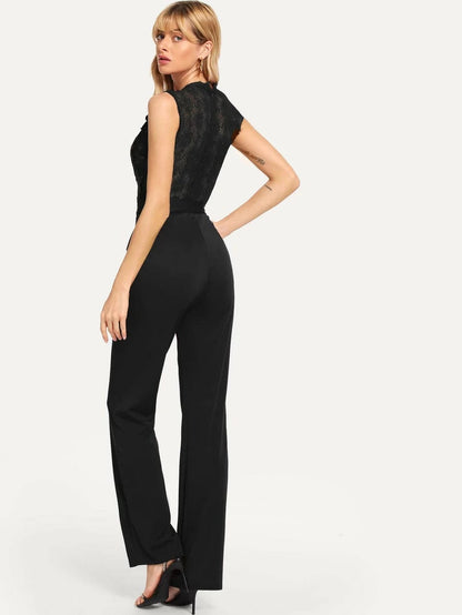 Contrast Lace Belted Jumpsuit Periwinkley Shop