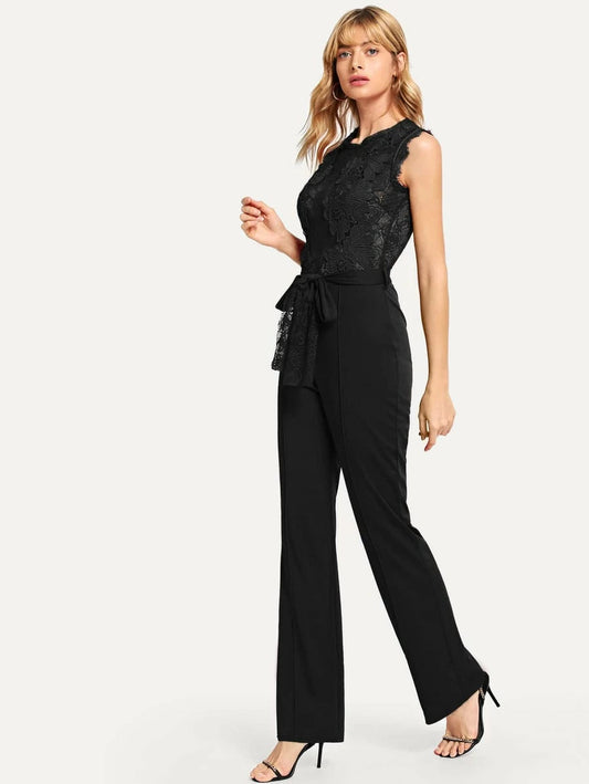 Contrast Lace Belted Jumpsuit Periwinkley Shop