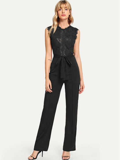 Contrast Lace Belted Jumpsuit Periwinkley Shop