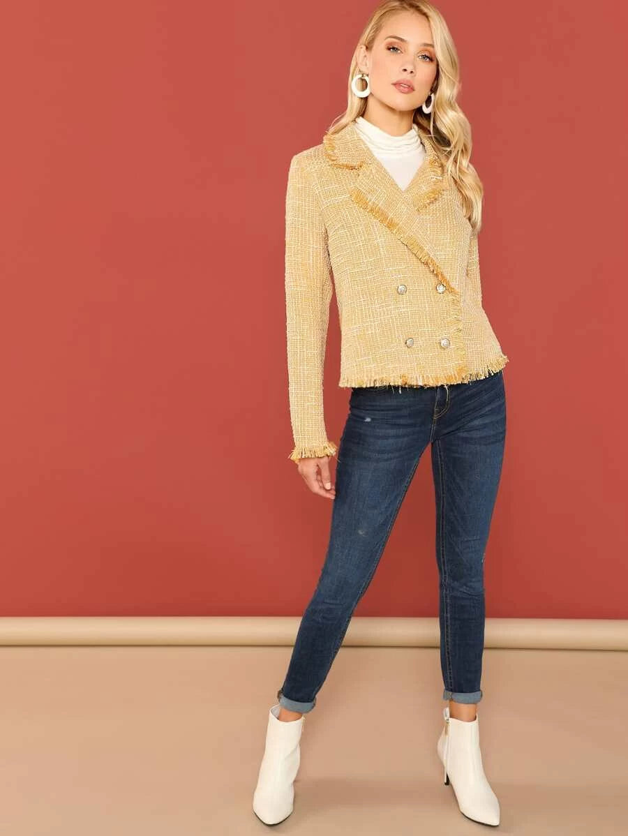 Double Breasted Notched Neck Coat Periwinkley Shop