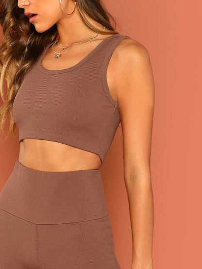 Solid Crop Top & Leggings Set Periwinkley Shop