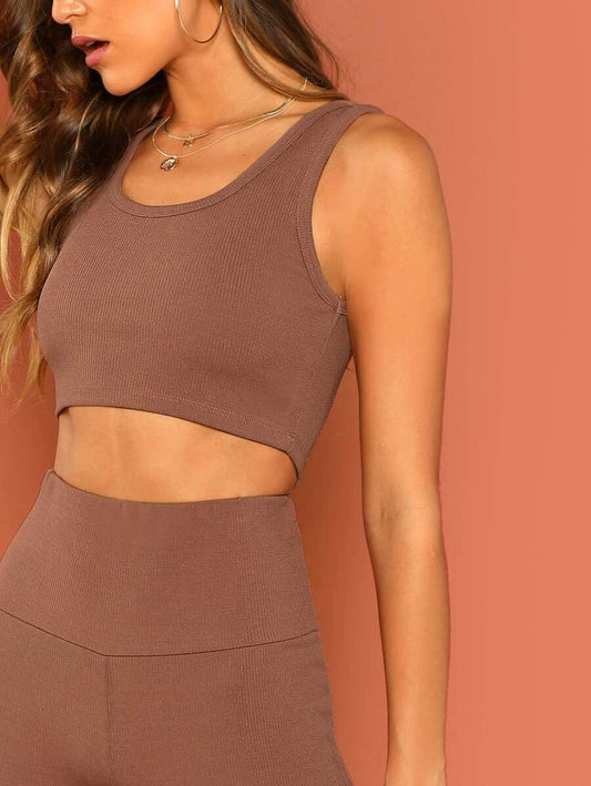 Solid Crop Top & Leggings Set Periwinkley Shop