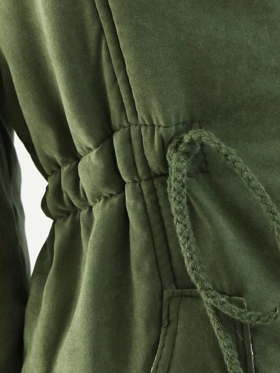 Patched Fuzzy Collar Hooded Parkas Coat Periwinkley Shop