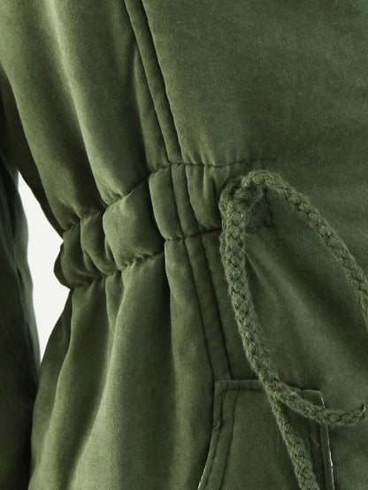 Patched Fuzzy Collar Hooded Parkas Coat Periwinkley Shop