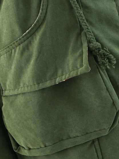 Patched Fuzzy Collar Hooded Parkas Coat Periwinkley Shop