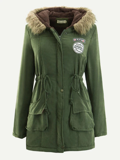 Patched Fuzzy Collar Hooded Parkas Coat Periwinkley Shop