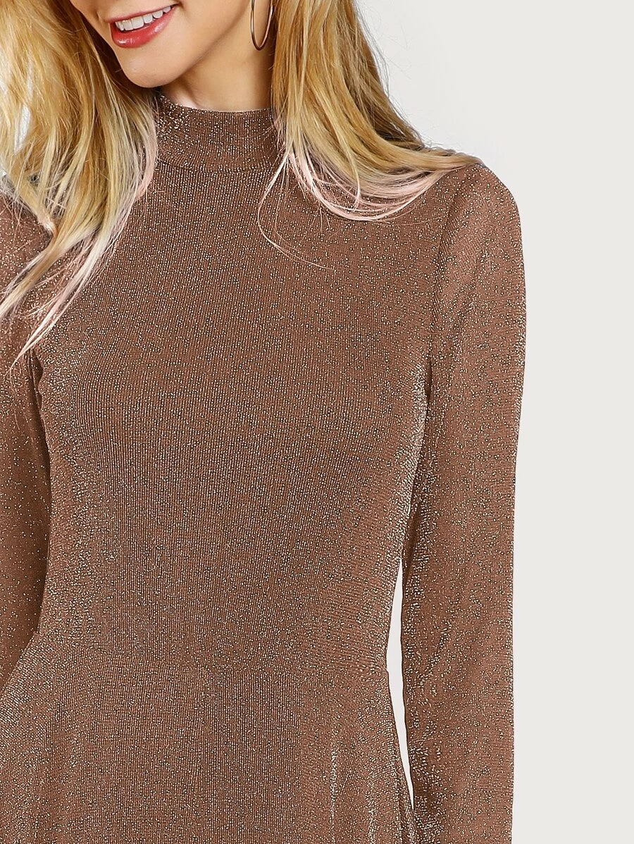 Button Keyhole Mock-neck Glitter Flowy Dress Periwinkley Shop