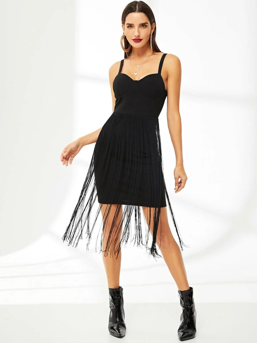 Thick Strap Fringe Bodice Dress Periwinkley Shop