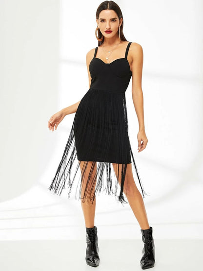 Thick Strap Fringe Bodice Dress Periwinkley Shop