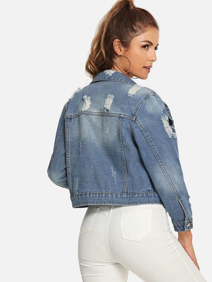 Ripped Faded Wash Denim Jacket Periwinkley Shop