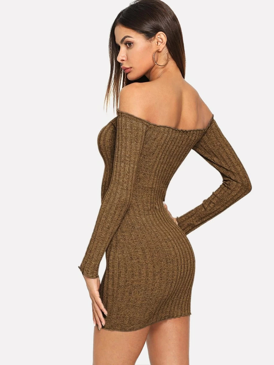 Off Shoulder Single Breasted Sweater Dress Periwinkley Shop