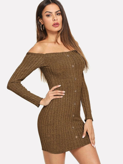 Off Shoulder Single Breasted Sweater Dress Periwinkley Shop